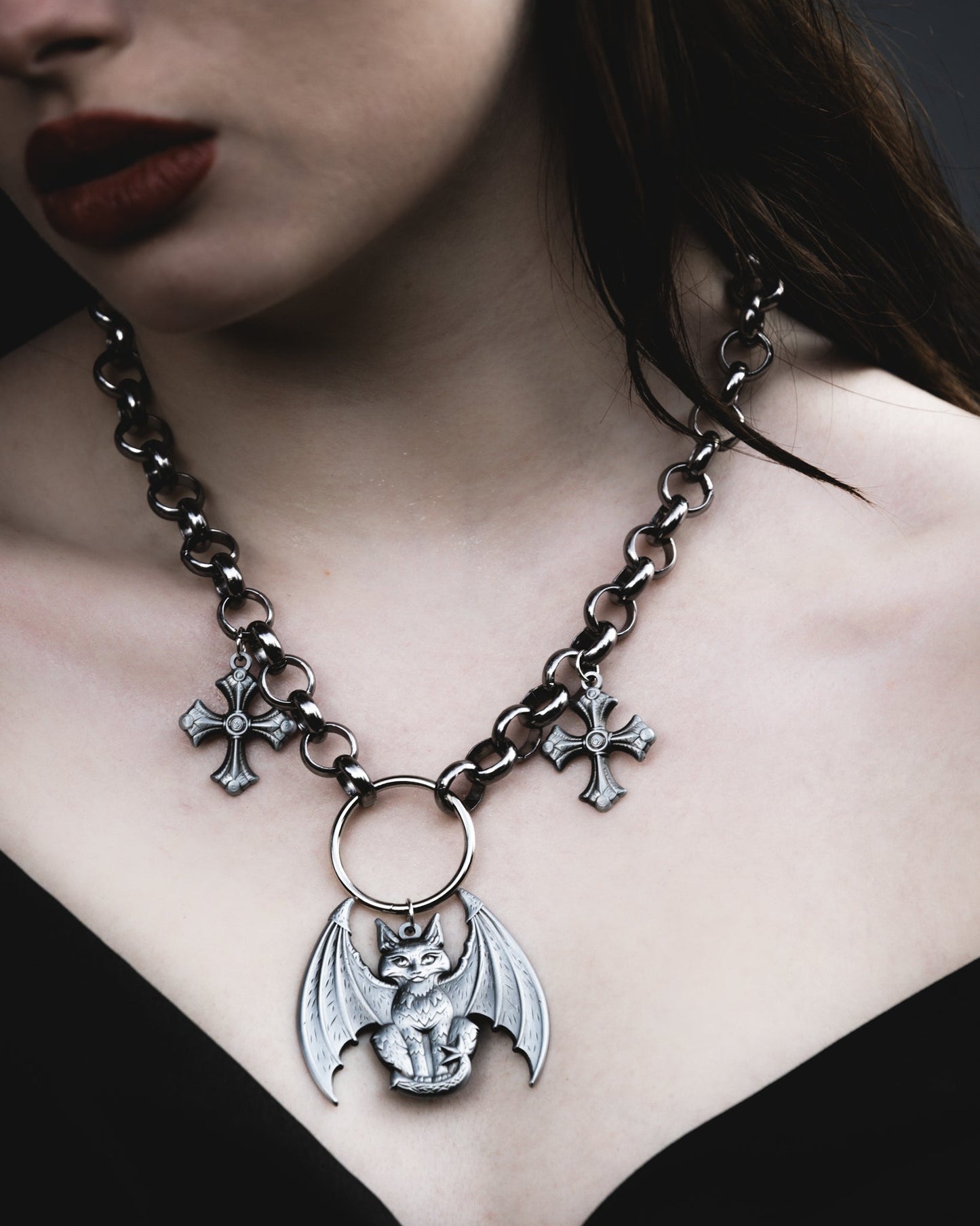 Lethal silver gargoyle statement necklace by The Pretty Cult