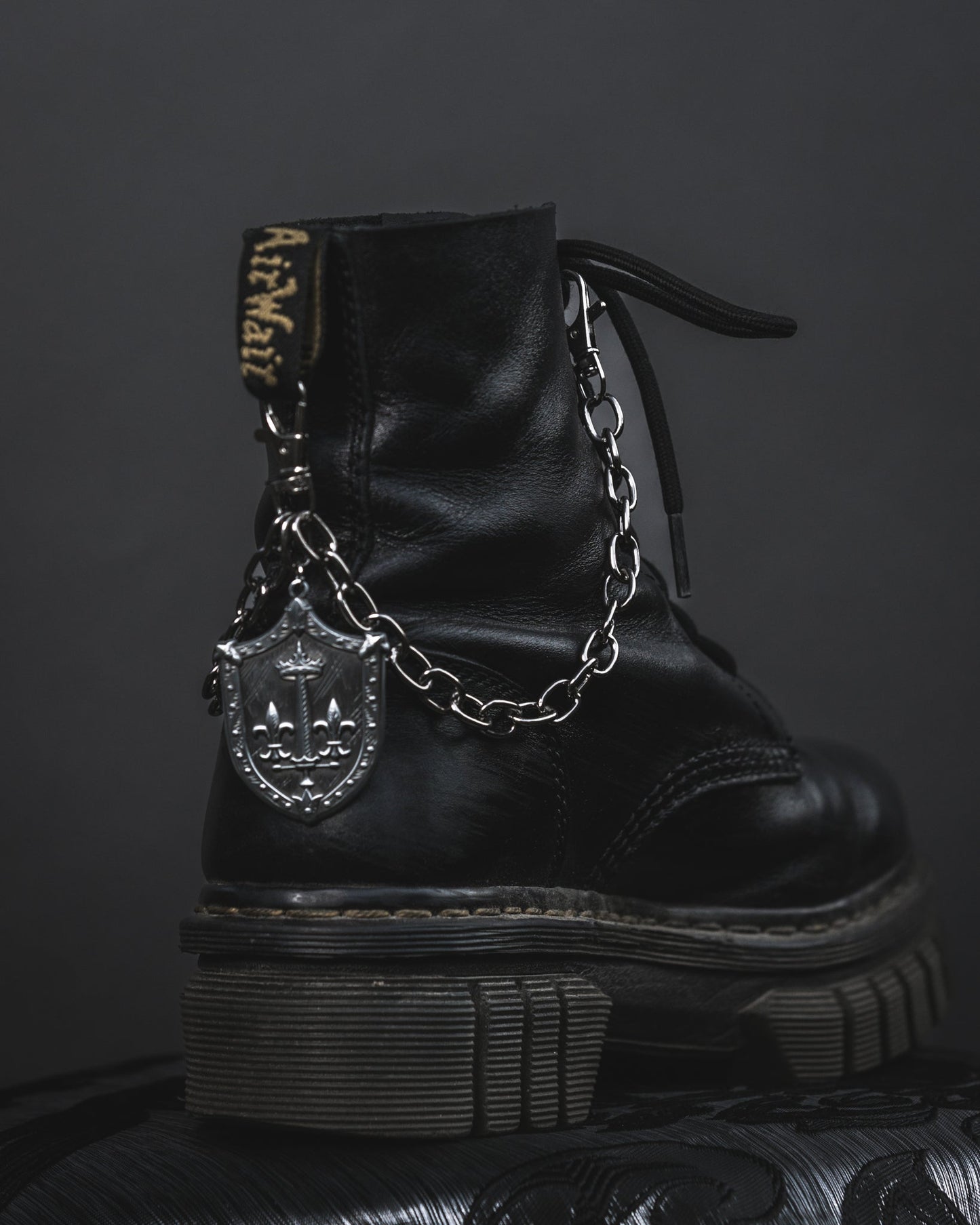 Le Fay silver shield boot charm chain by The Pretty Cult