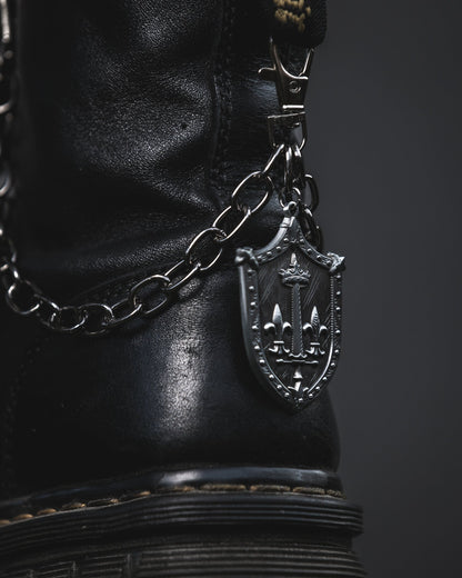 Le Fay silver boot chain shown on a lace up boot
