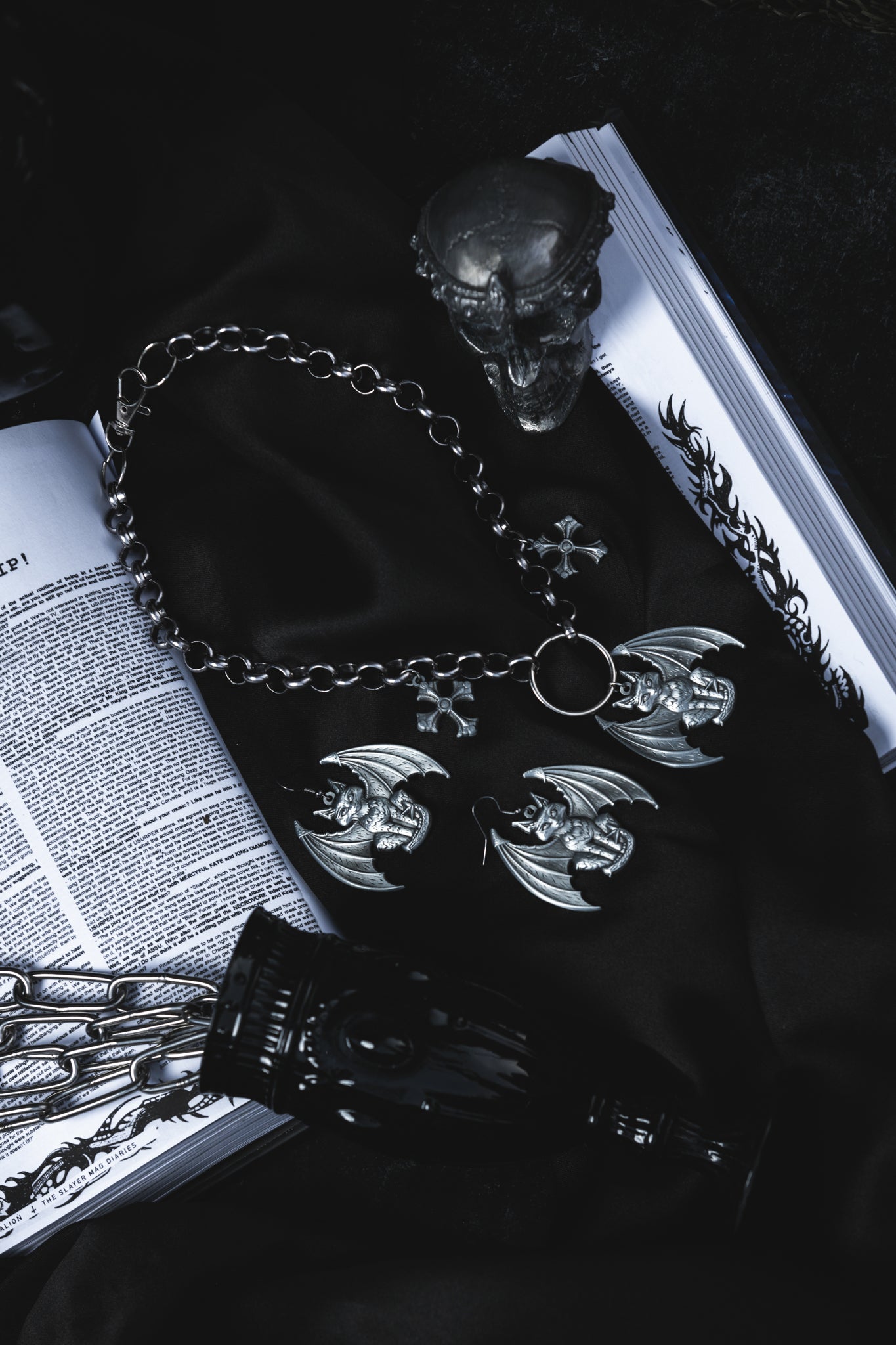 Pair of Lethal antiqued silver gargoyle cat earrings, The Pretty Cult