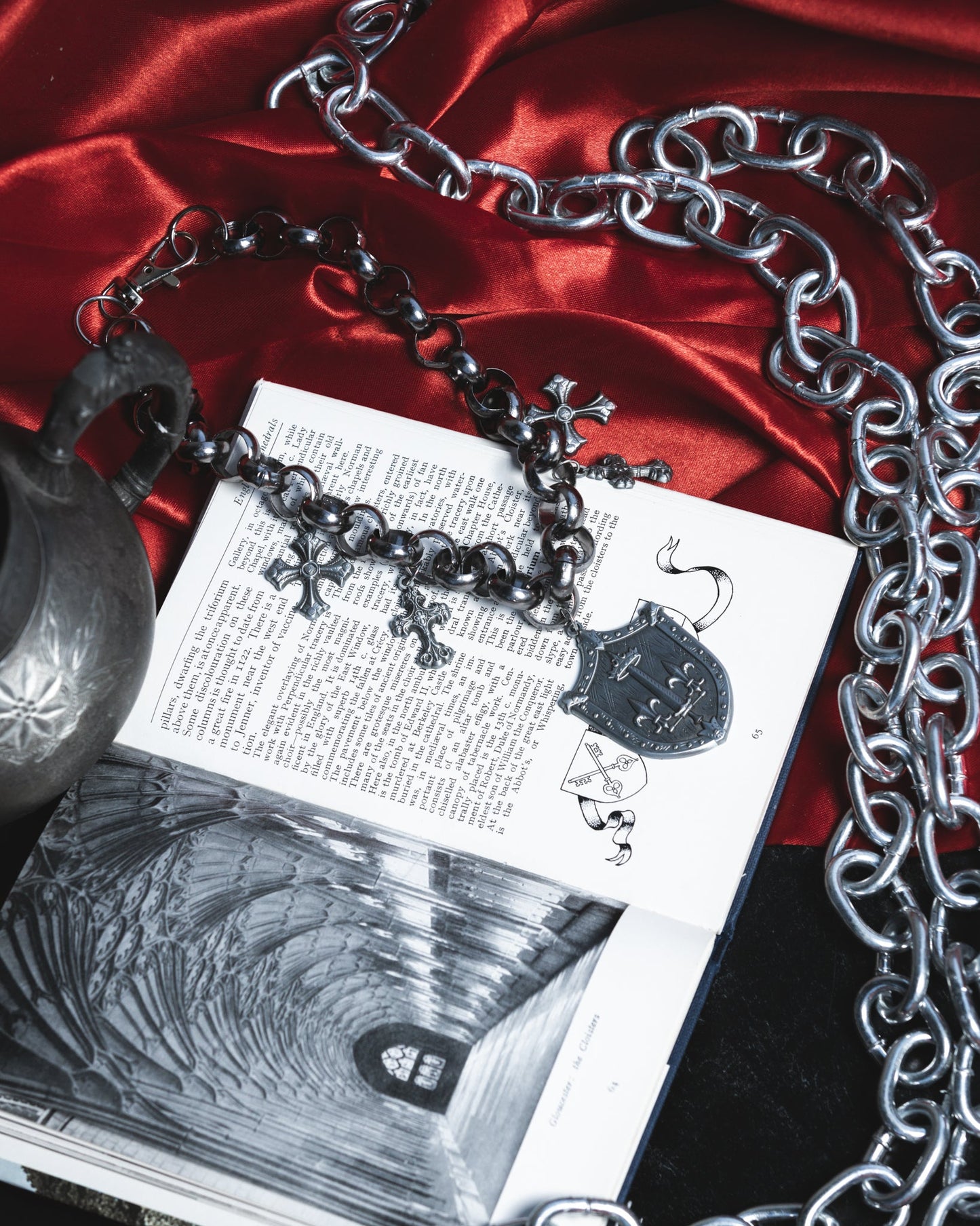 Le Fay silver shield necklace styled on model