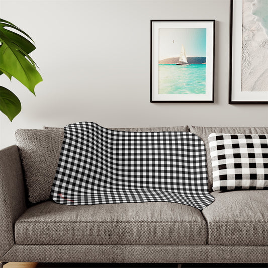 Ultra Fuzz Black Gingham Sherpa Blanket — Reversible Two‑Tone Cozy Throw | Pinup Couture