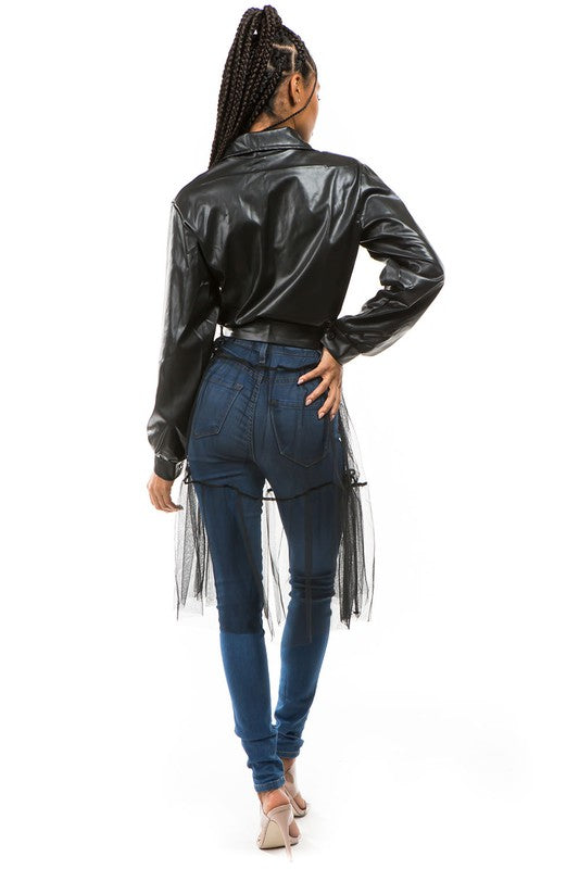 SEXY FAUX LEATHER Cropped Biker Moto JACKET in Solid Black | Claude