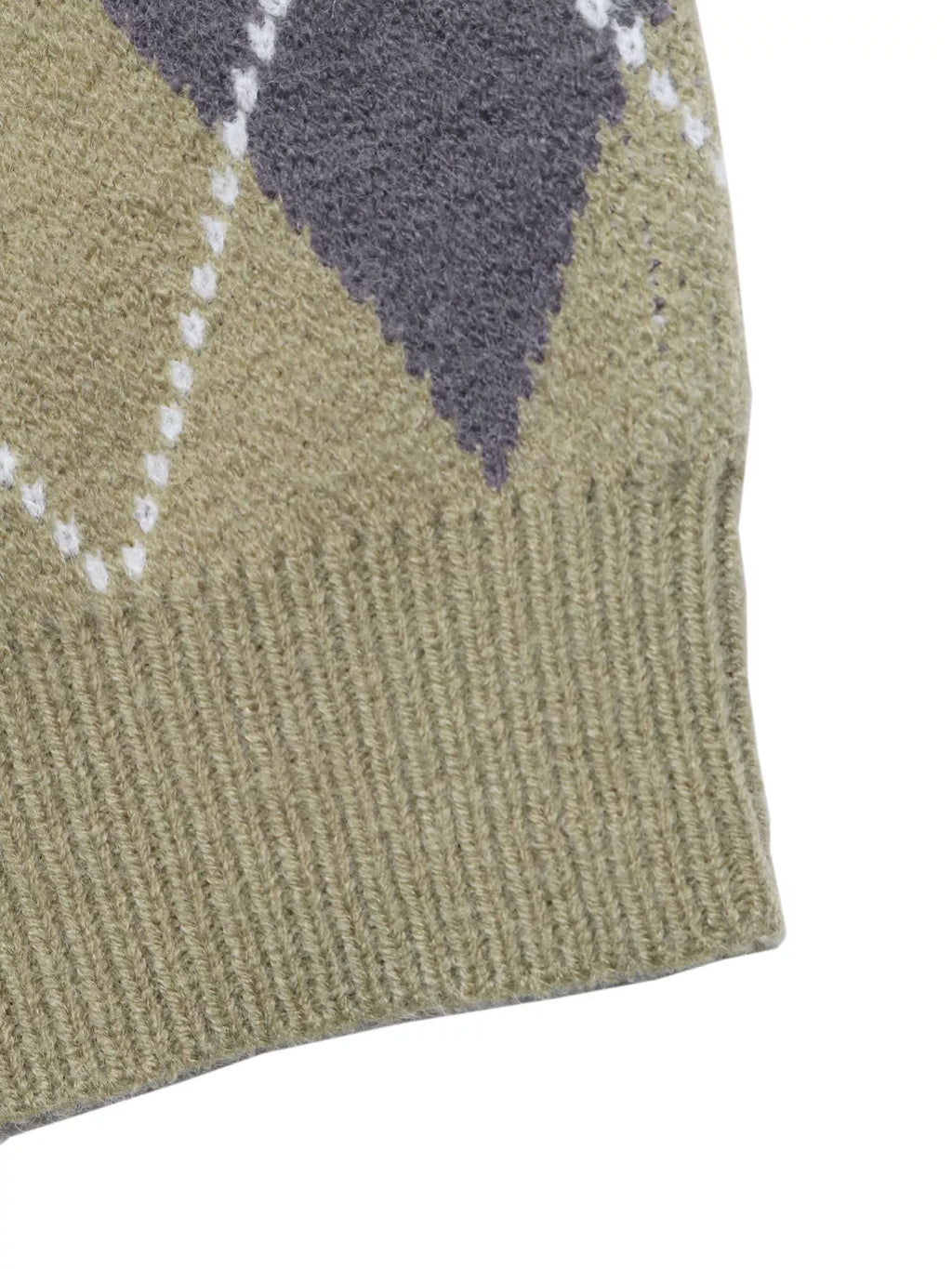 Prep School argyle cropped polo sweater in olive green ribbed hem detail