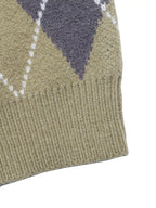 Prep School argyle cropped polo sweater in olive green ribbed hem detail