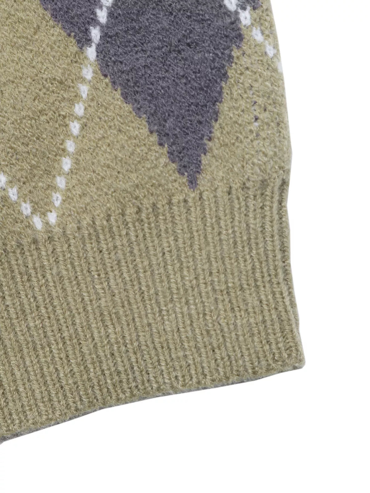 Prep School argyle cropped polo sweater in olive green ribbed hem detail
