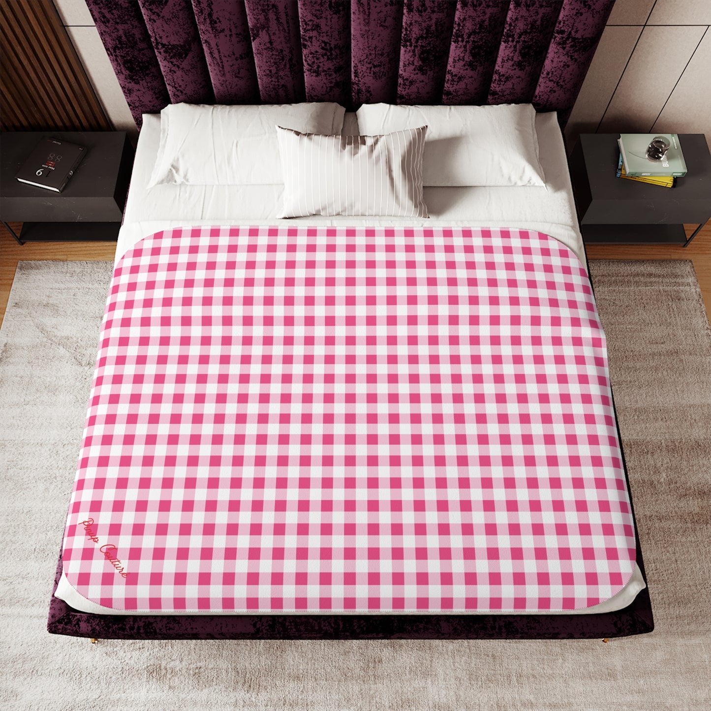 Ultra Fuzz Pink Gingham Sherpa Blanket — Reversible Two‑Tone Cozy Throw | Pinup Couture