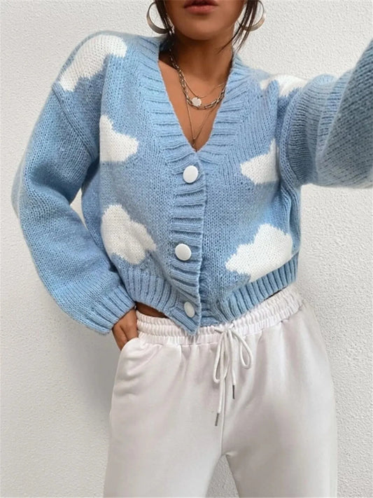 Fluffy Cloud cropped knit cardigan in light blue by Pinup Girl Clothing
