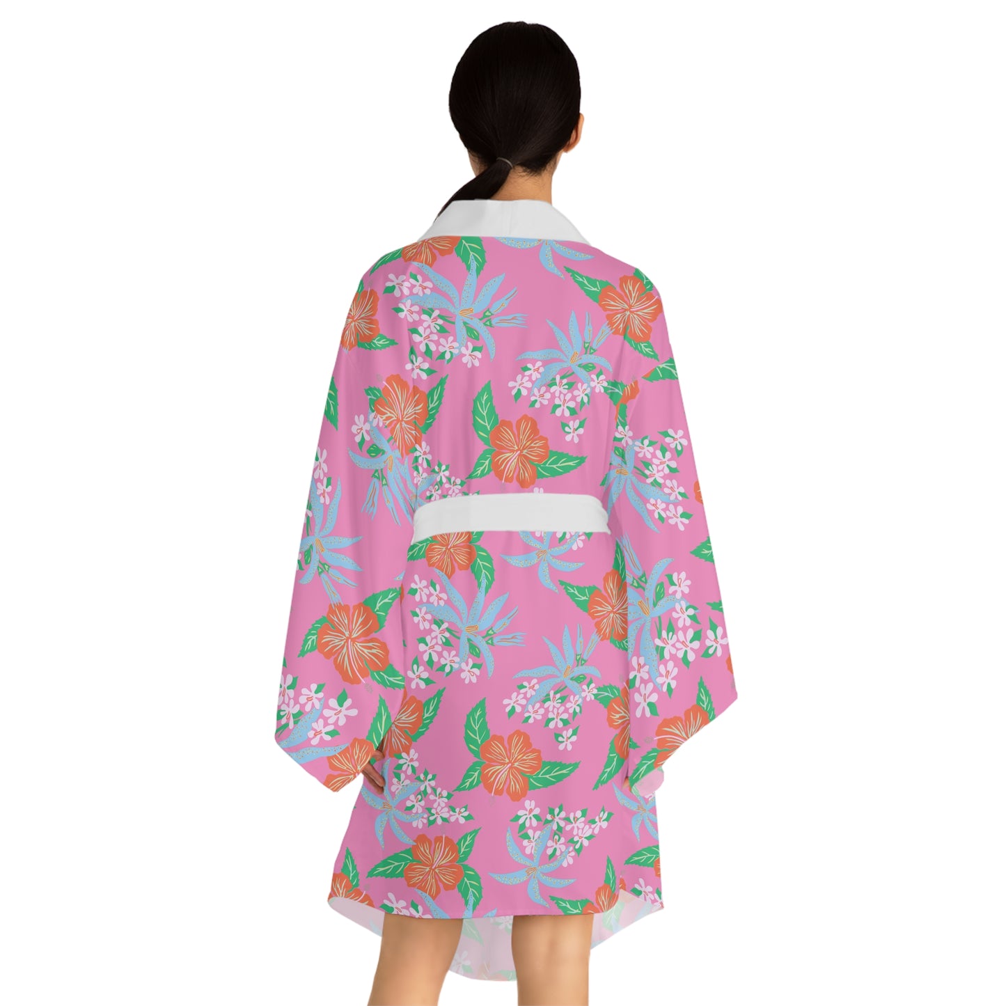 Pink Tropical Hibiscus Kimono Robe