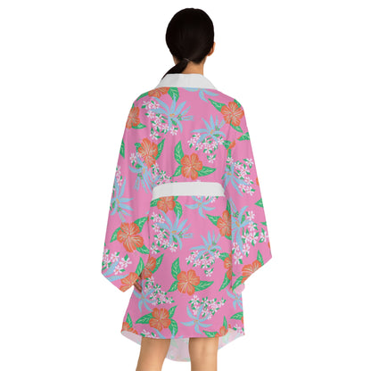 Pink Tropical Hibiscus Kimono Robe