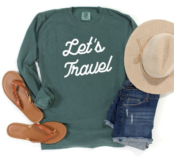 Let's Travel Long Sleeve Graphic T-Shirt in Spruce | Ocean & 7th