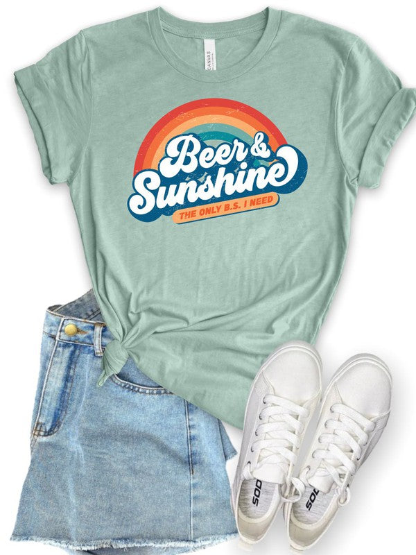 Beer and Sunshine  - Only BS I Need Softstyle Rainbow Graphic Tee