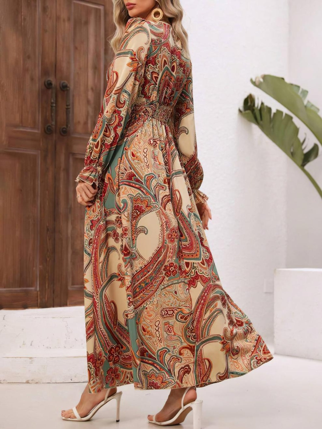 Gianna Smocked Printed V-Neck Flounce Sleeve Dress | 4 Colors