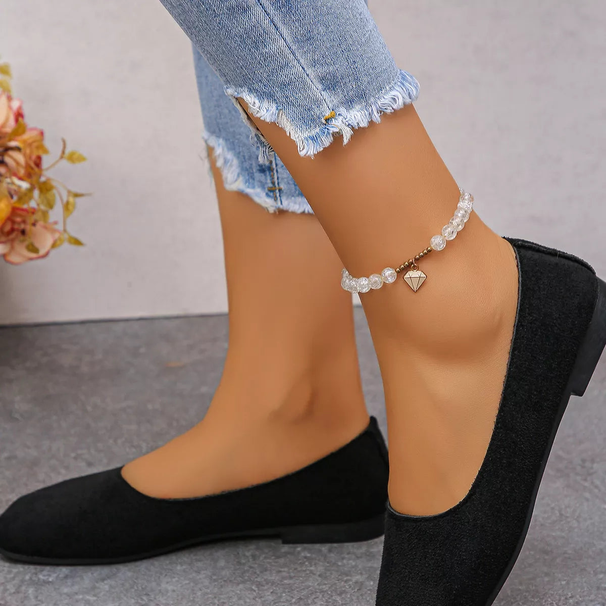 Audrey round toe ballet flats in black, side view