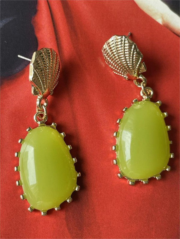Renaissance Vintage style yellow stone shell retro drop earrings | Sifides Jewelry