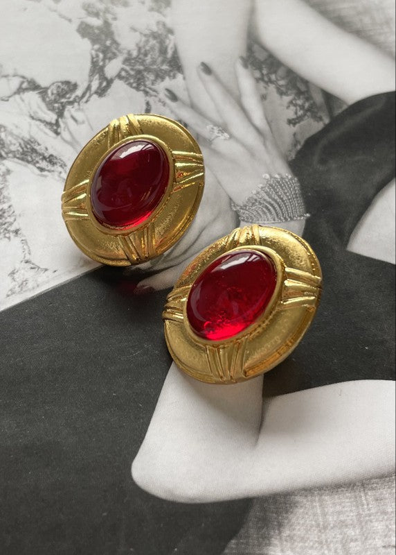 Cesarina Medieval Style Red Glass & Faux Gold Stud Earrings | Sifides Jewelry