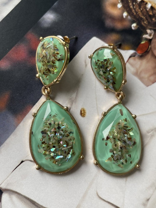 Tear Drops Midcentury Vintage Style Jade Green Drop Stud Earrings | Sifides Jewelry