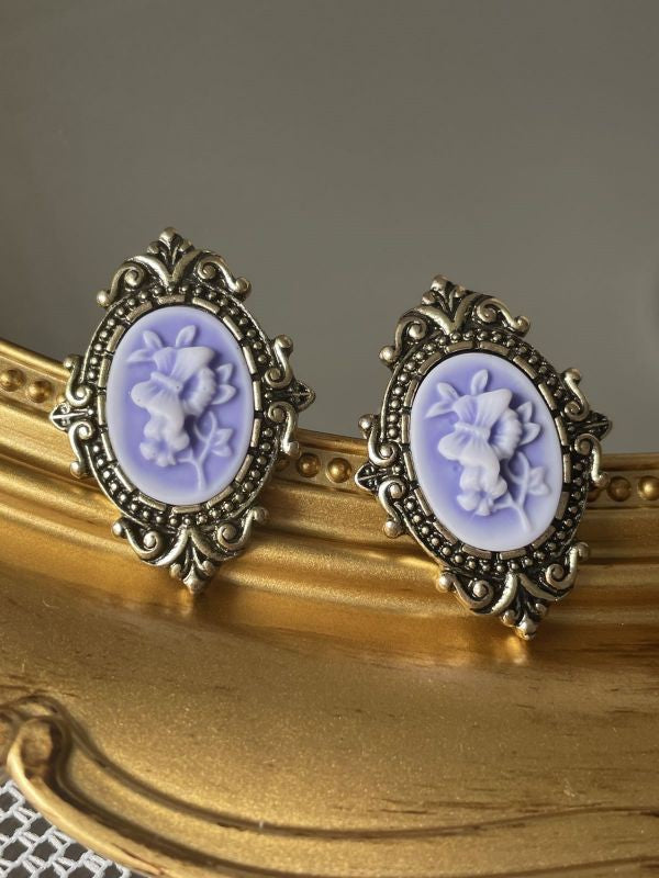 Versailles Royal Court Lavender Floral cameo vintage fashion stud earrings | Sifides Jewelry