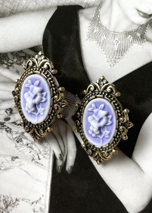 Versailles Royal Court Lavender Floral cameo vintage fashion stud earrings | Sifides Jewelry