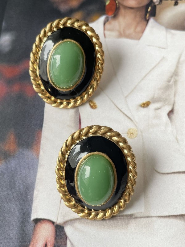 Vintage midcentury style green & black retro stud earrings | Sifides