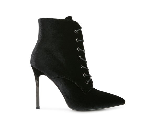 Bjorn Velvet Lace Up High Heel Stiletto Boots Rag Company