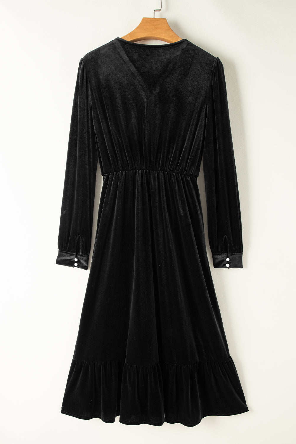 Ruffle Hem Slit V-Neck Long Sleeve Dress | 2 colors | Poundton