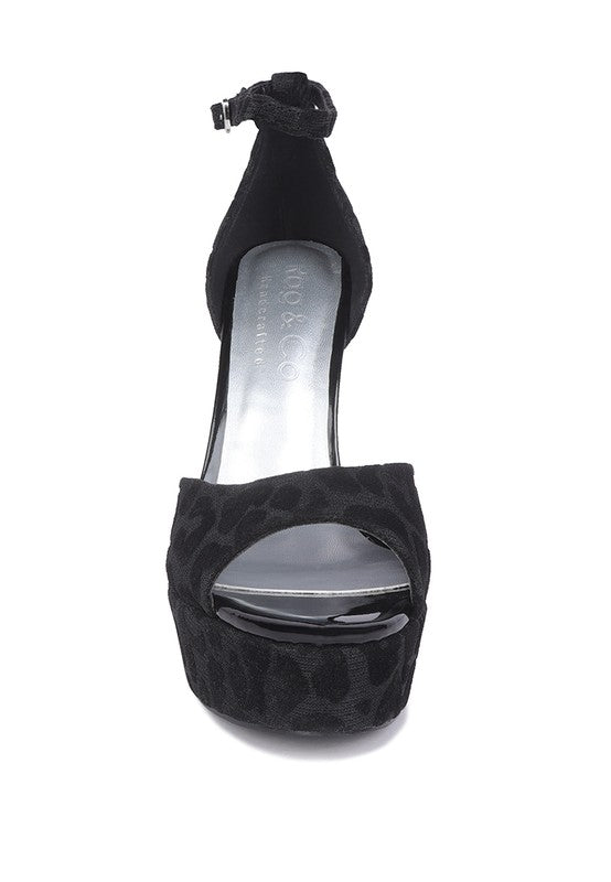 Brigette Leopard Print Peep toe Stiletto Platform Sandal with Ankle Strap | Rag Company