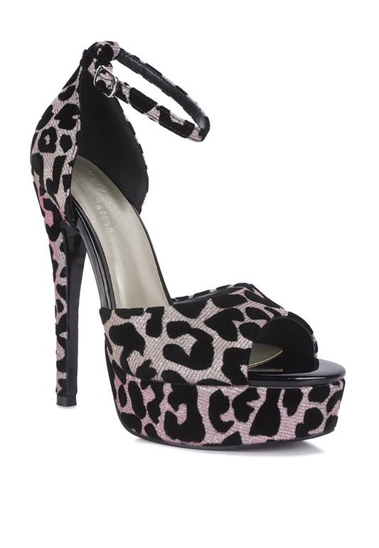 Brigette 80's Leopard Print Peep Toe Stiletto Platform Sandal | Rag Company