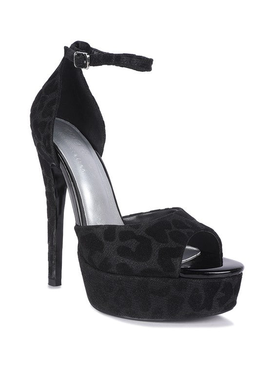 Brigette 80's Leopard Print Peep Toe Stiletto Platform Sandal | Rag Company