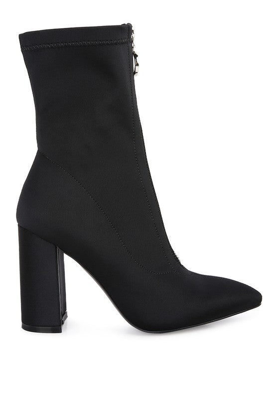 Bobbette 60's Block Heel Stretch Microfiber Ankle Boot with Zipper Front Detail | Rag Company