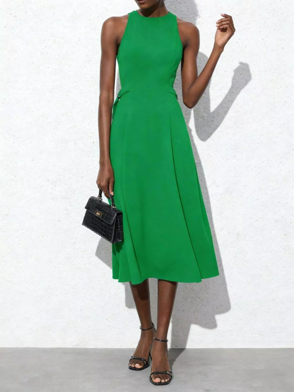 Tie-waist sleeveless midi dress by Pinup Girl Clothing, in green, sizes XS to L.