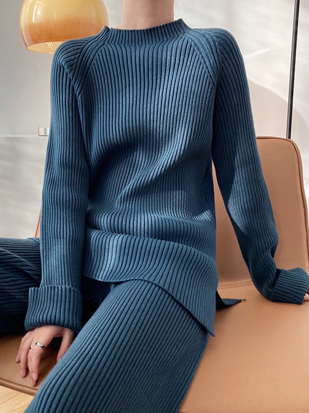 Sofia Mock Neck Raglan Sleeve Top and Pants Sweater Set | 4 Colors