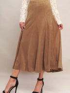 Sahara A-line camel midi skirt by Pinup Girl Clothing