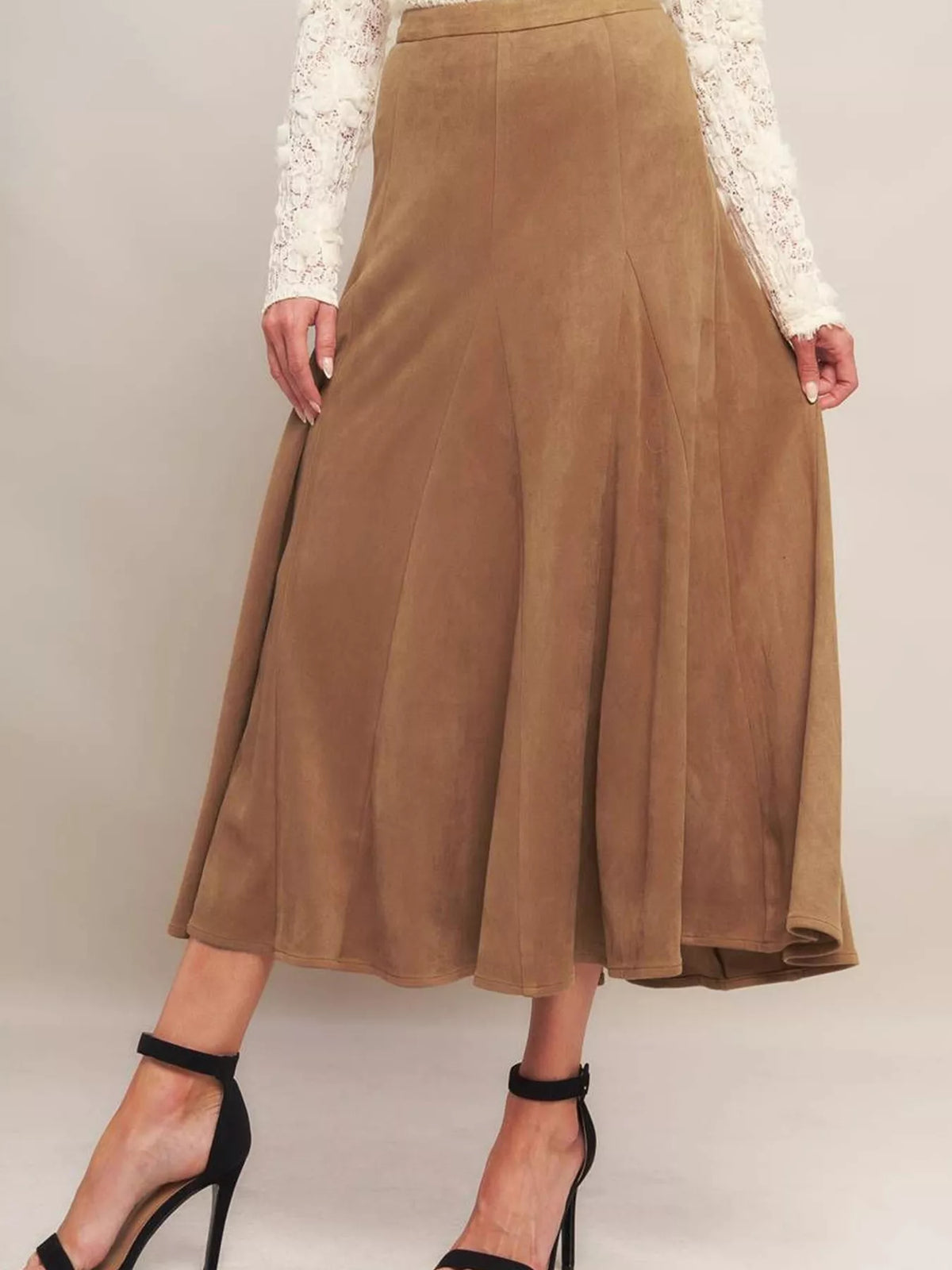 Sahara A-line camel midi skirt by Pinup Girl Clothing