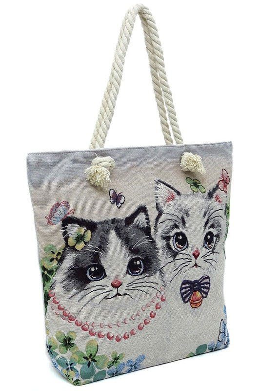Vintage KIttens Tapestry Canvas Beach Large Shopper Tote