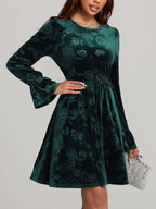 Angela Tied Flower Print Round Neck Flounce Sleeve Dress