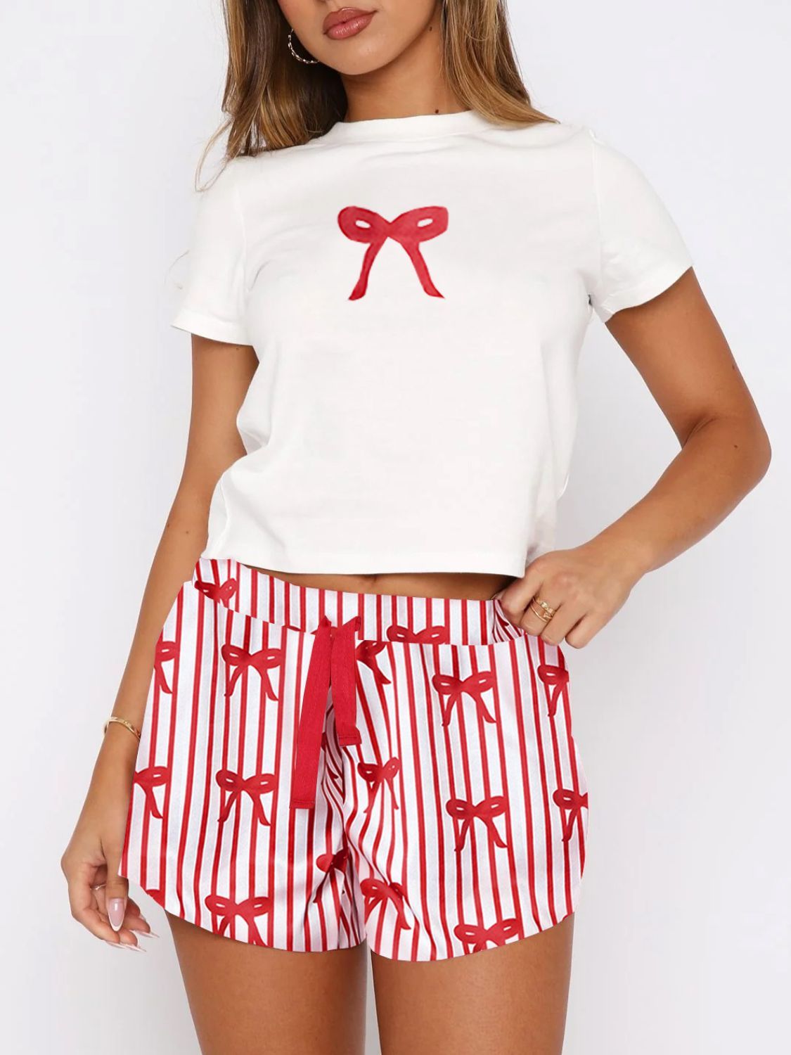 Giovanna Printed Round Neck Short Sleeve Top and Drawstring Shorts Set | 5 Colors