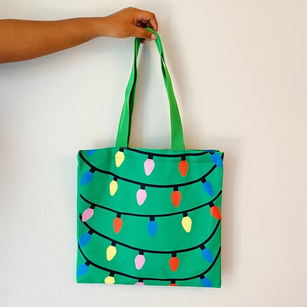 Holiday String Lights  Canvas Tote in Fuchsia or Green | Ellison and Young