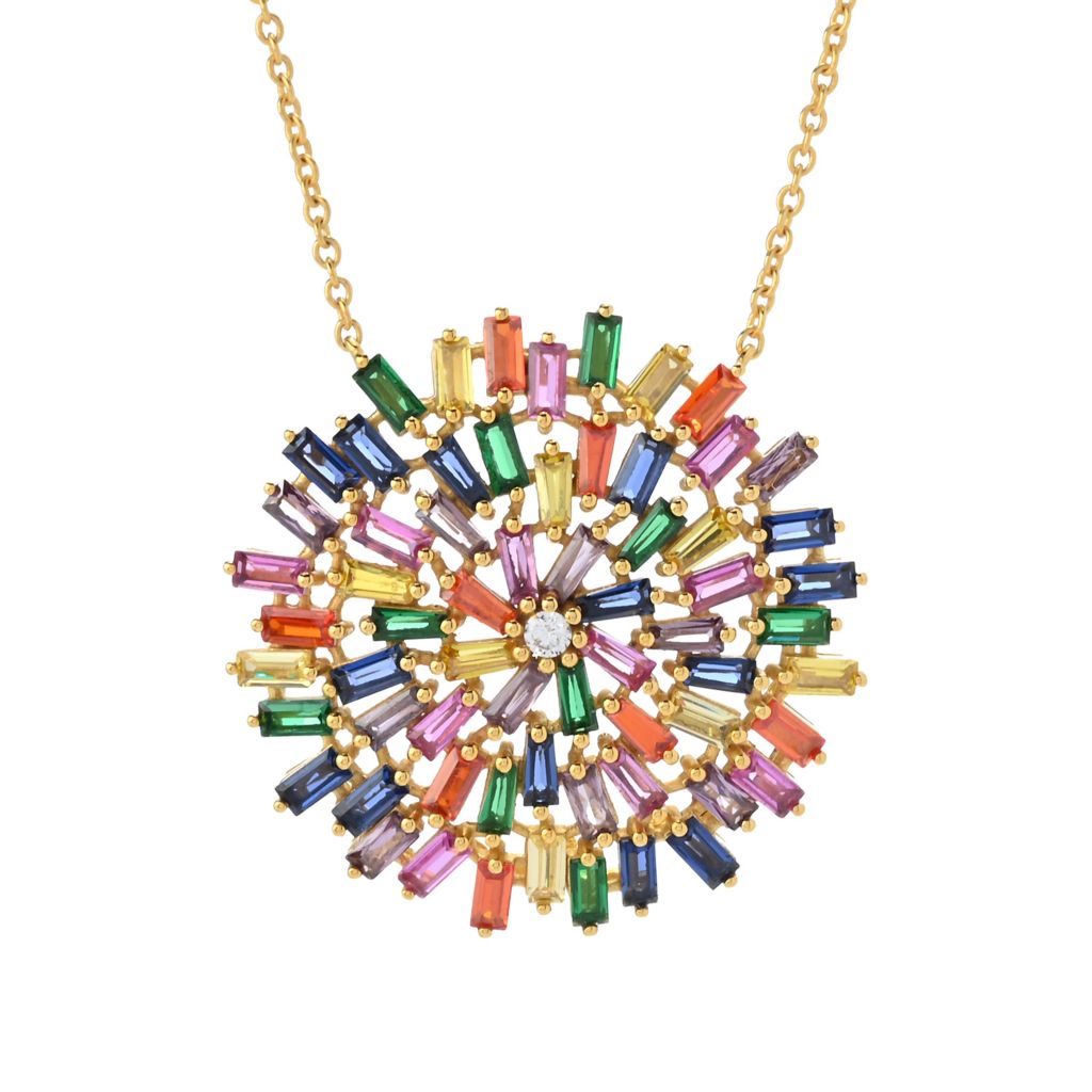 Color Crush Gold or Platinum Plated Simulated Gemstone Pendant w/ Chain