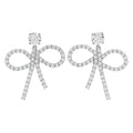 Brilliante Platinum Plated 4.94 DEW Simulated Diamond Bow Drop Earrings