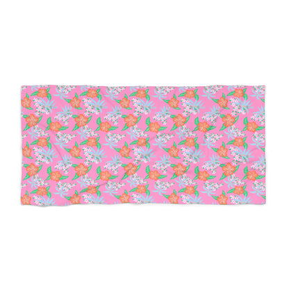 Arden Pink Tropical Hibiscus Beach & Bath Towel