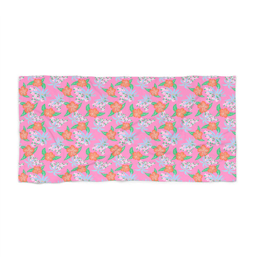 Arden Pink Tropical Hibiscus Beach & Bath Towel