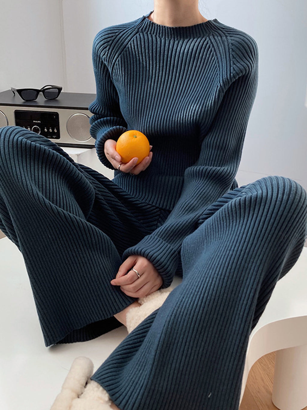 Sofia Mock Neck Raglan Sleeve Top and Pants Sweater Set | 4 Colors