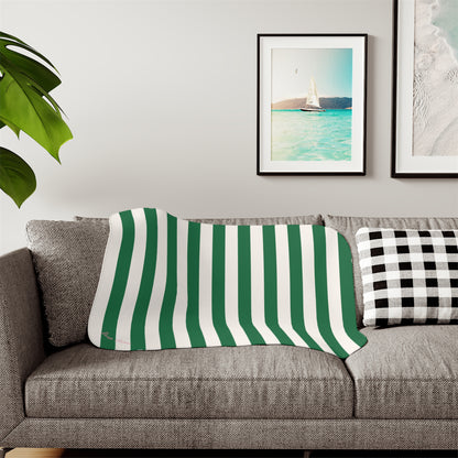 Ultra Fuzz Green and White Mark Stripe Print Sherpa Blanket — Reversible Two‑Tone Cozy Throw | Pinup Couture