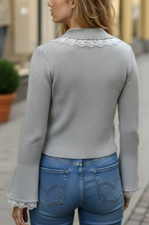 Lace Trim  Knit Cardigan