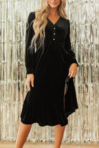 Ruffle Hem Slit V-Neck Long Sleeve Dress | 2 colors | Poundton
