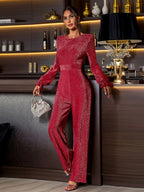 Carolina Perfee Cutout Round Neck Long Sleeve Jumpsuit