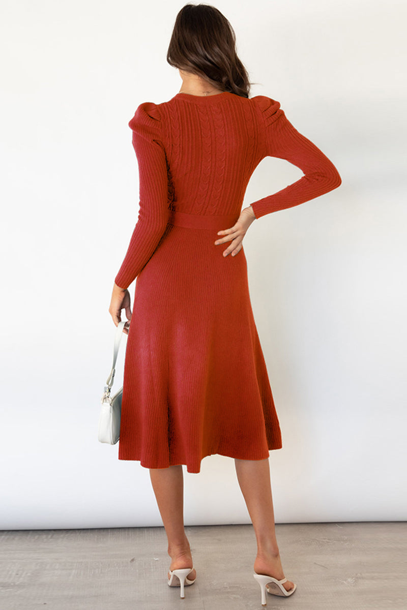 Daniela Round Neck Long Sleeve Tie Waist Sweater Dress | 5 Colors