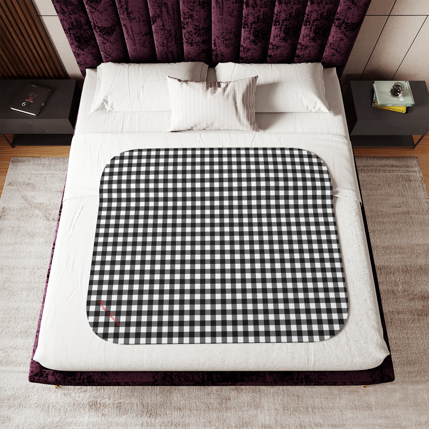 Ultra Fuzz Black Gingham Sherpa Blanket — Reversible Two‑Tone Cozy Throw | Pinup Couture