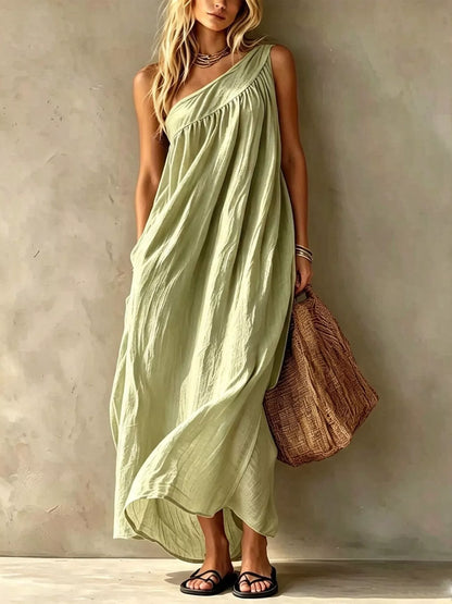 Delphine One-Shoulder Maxi Dress in Sage by Pinup Girl Clothing